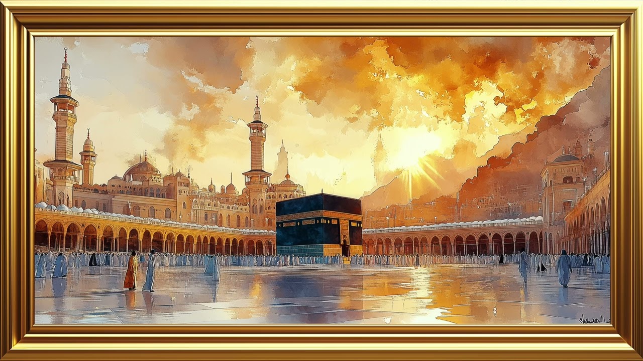 HOLY PLACE | Kaaba Watercolor | Gold Frame | Islamic Screensaver TV 2 Hrs | With Music