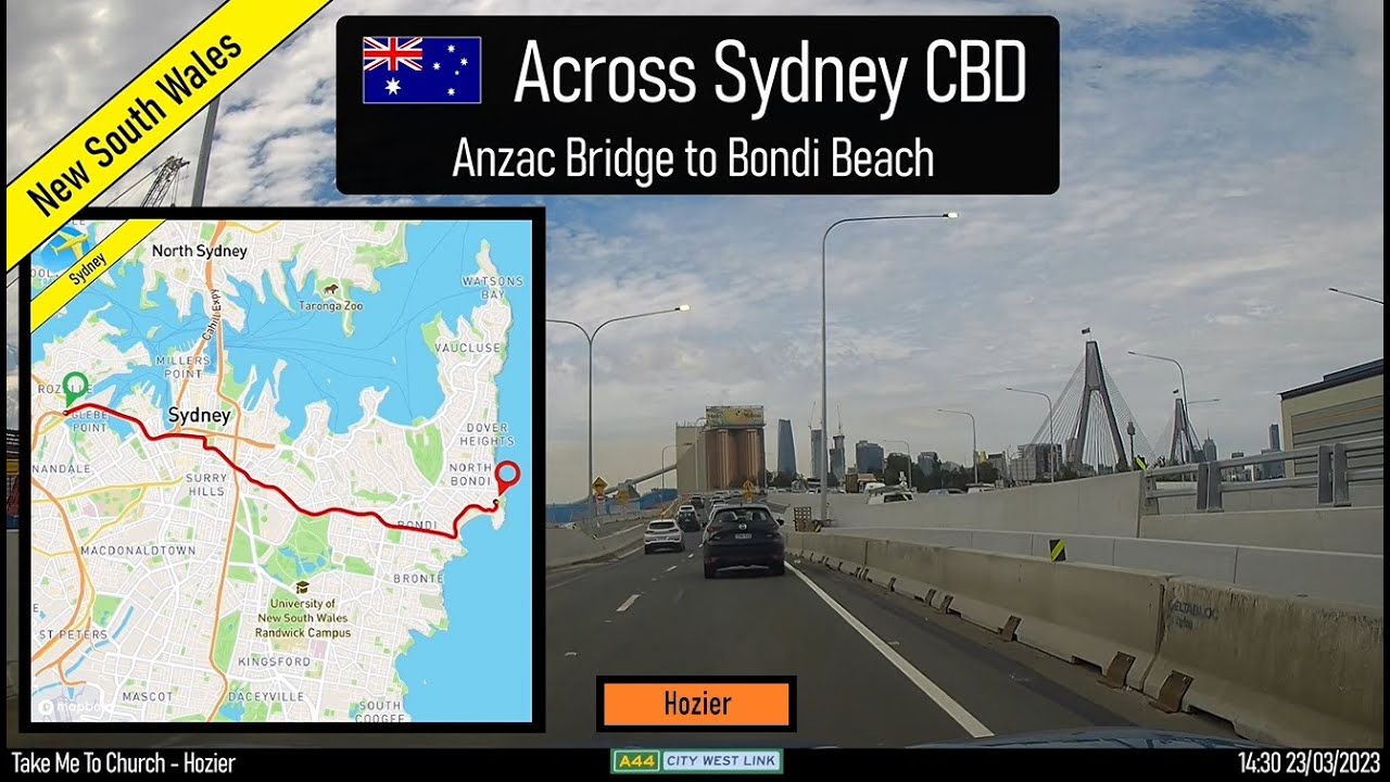 ♪ Across Sydney from Anzac Bridge to Bondi Beach, NSW, Australia
