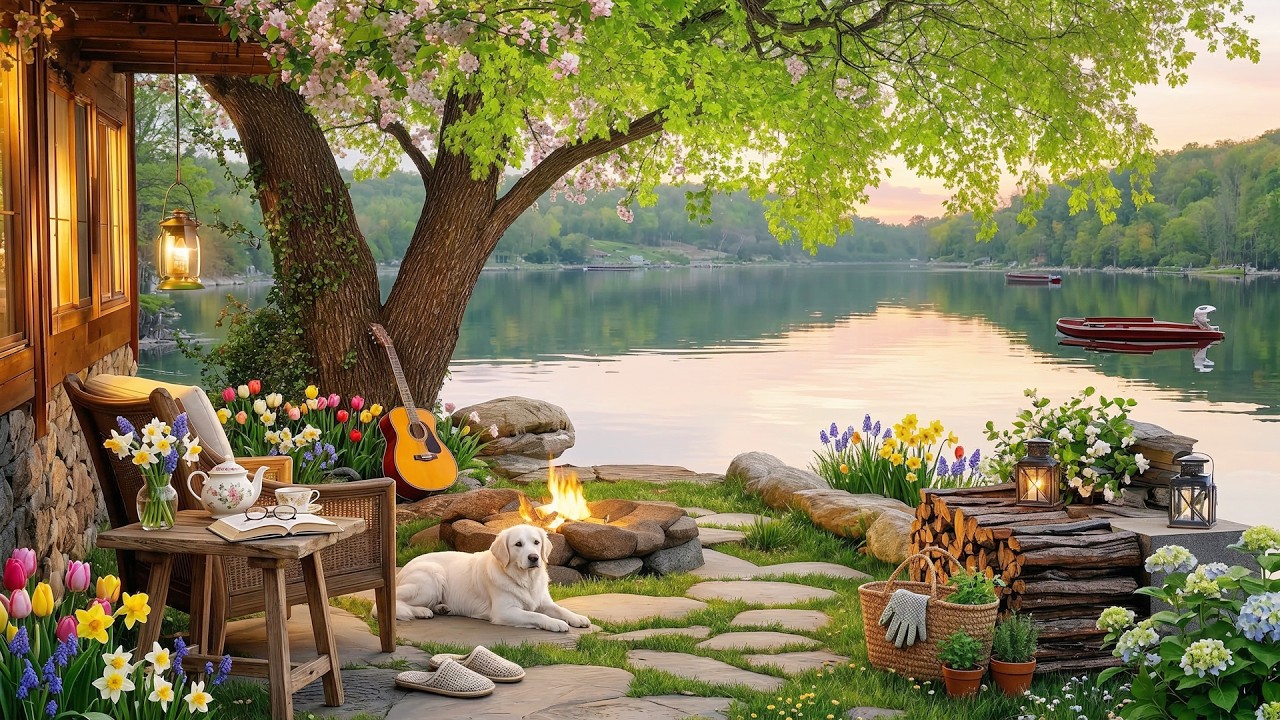 Peaceful Reading by Lakeside Campfire | Beautiful Relaxing Music, Peaceful Calm Music