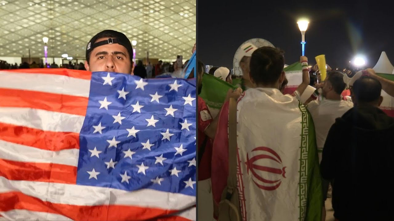 Comemoração americana após classificação e confusão entre iranianos fora do Estádio Al Thumama | AFP