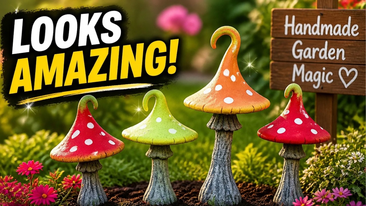 DIY Fantasy Concrete Mushrooms.