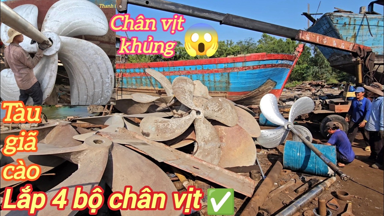 Xem thợ lắp trục ch&acirc;n vịt v&agrave; giao 4 c&aacute;nh quạt nh&ocirc;m mới