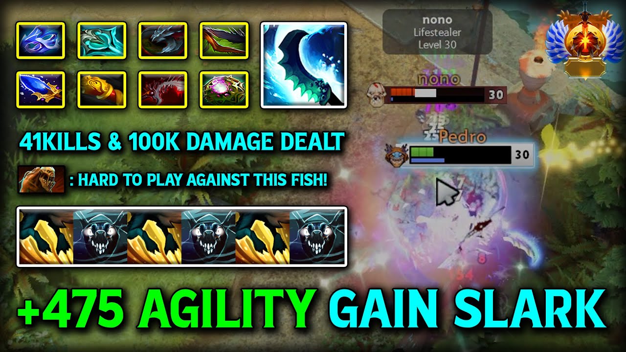 WTF 41KILLS & 100K DAMAGE DEALT LATE GAME SLARK With 400+ Agility Gain Facing Against Lifestealer