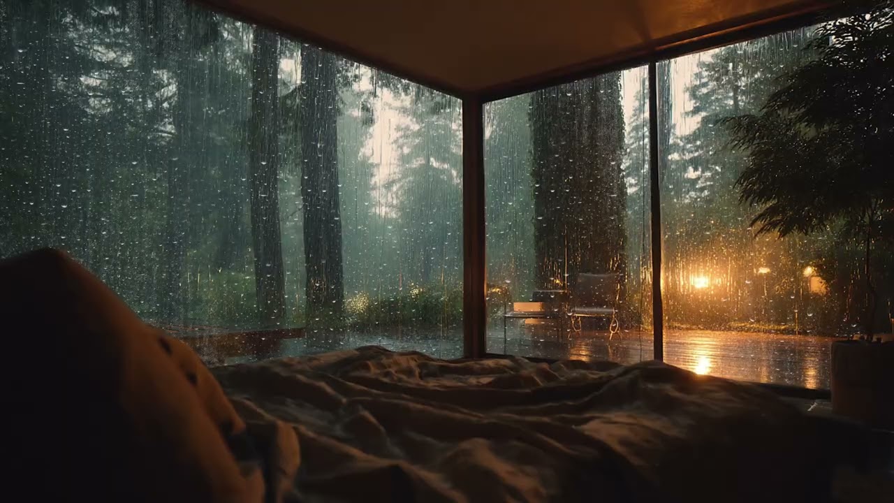 Peaceful Piano Rain in a Glass House Deep in the Forest | Relaxing Nature Sleep Sounds 🌲🌧️🎹
