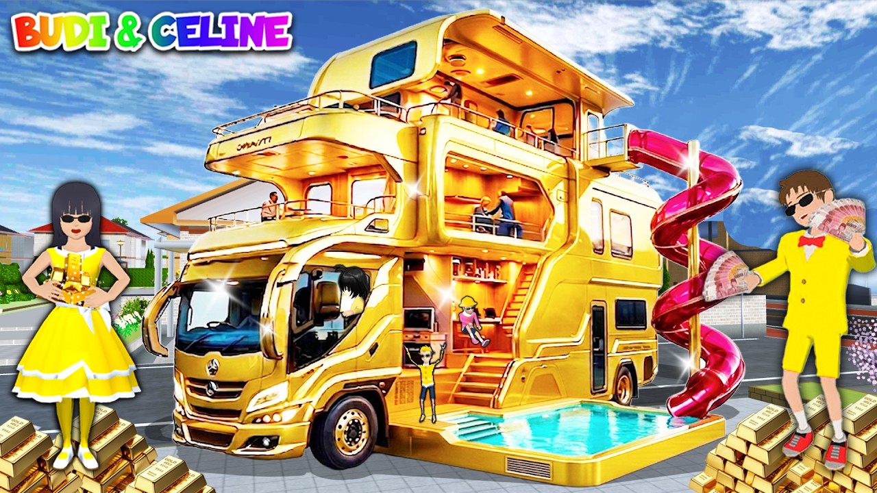 Yuta Mio Bocil Kaya Punya Truk Campervan Serba Emas 🥳 Ada Kolam Renang dan seluncuran