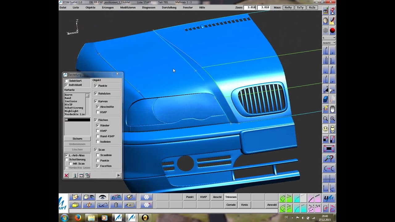 BMW-3 HOOD-Modeling (PART-6) mit ICEM SURF.