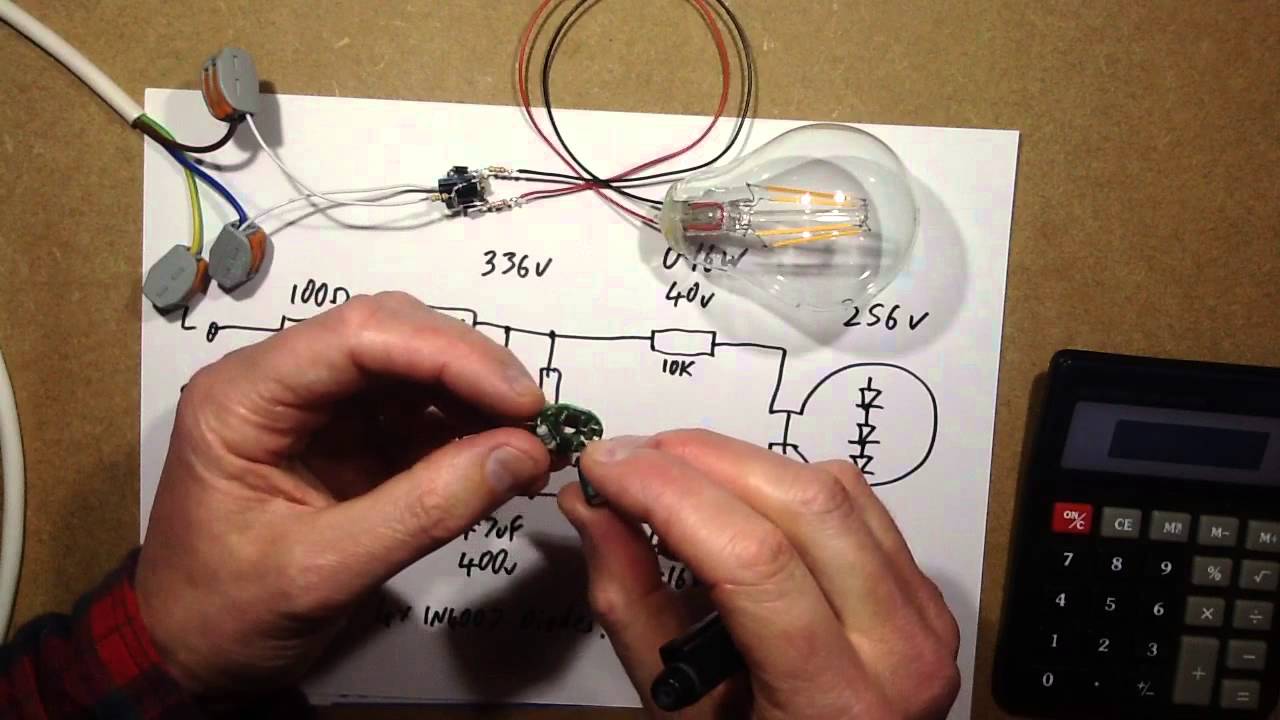 Simple resistive dropper for LED filament lamp.