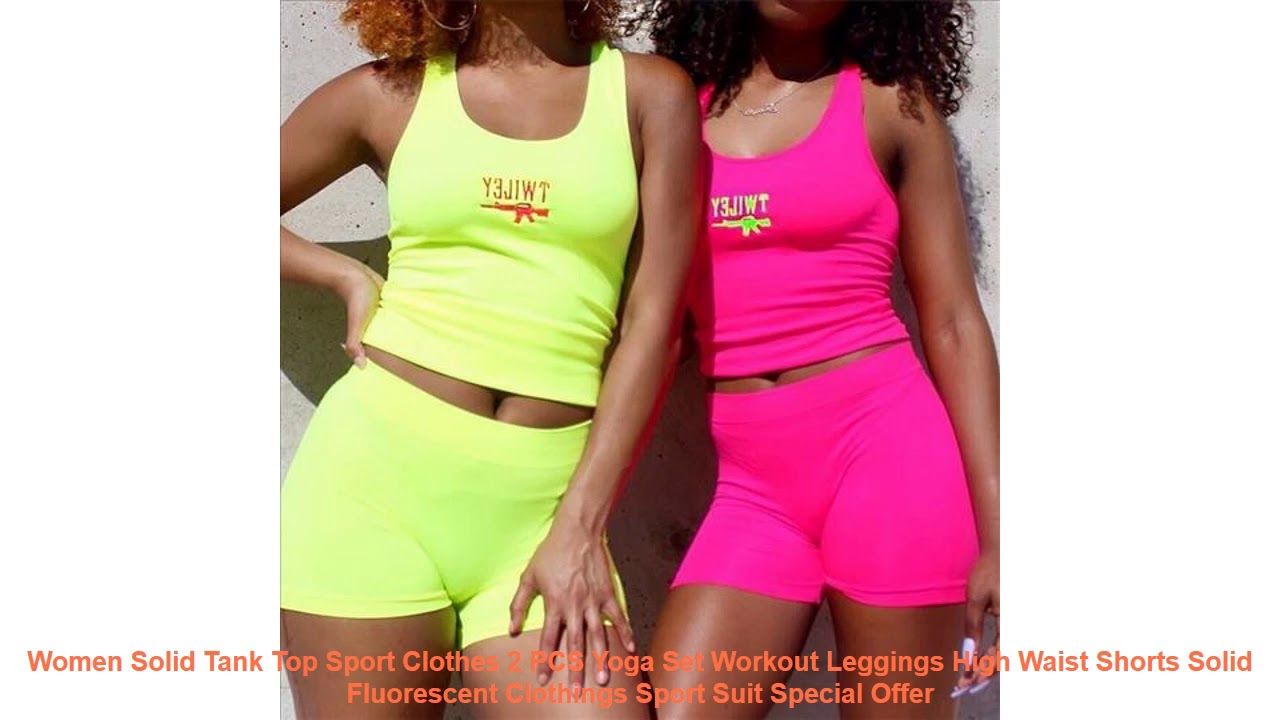 Women Solid Tank Top Sport Clothes 2 PCS Yoga Set Workout Leggings Hig