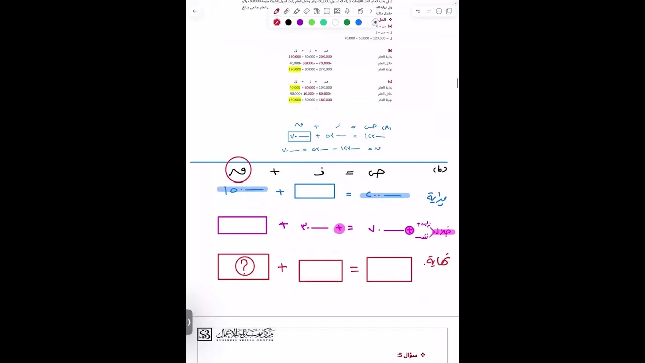 شرح مسألة المعادلات المحاسبية - مبادئ محاسبة