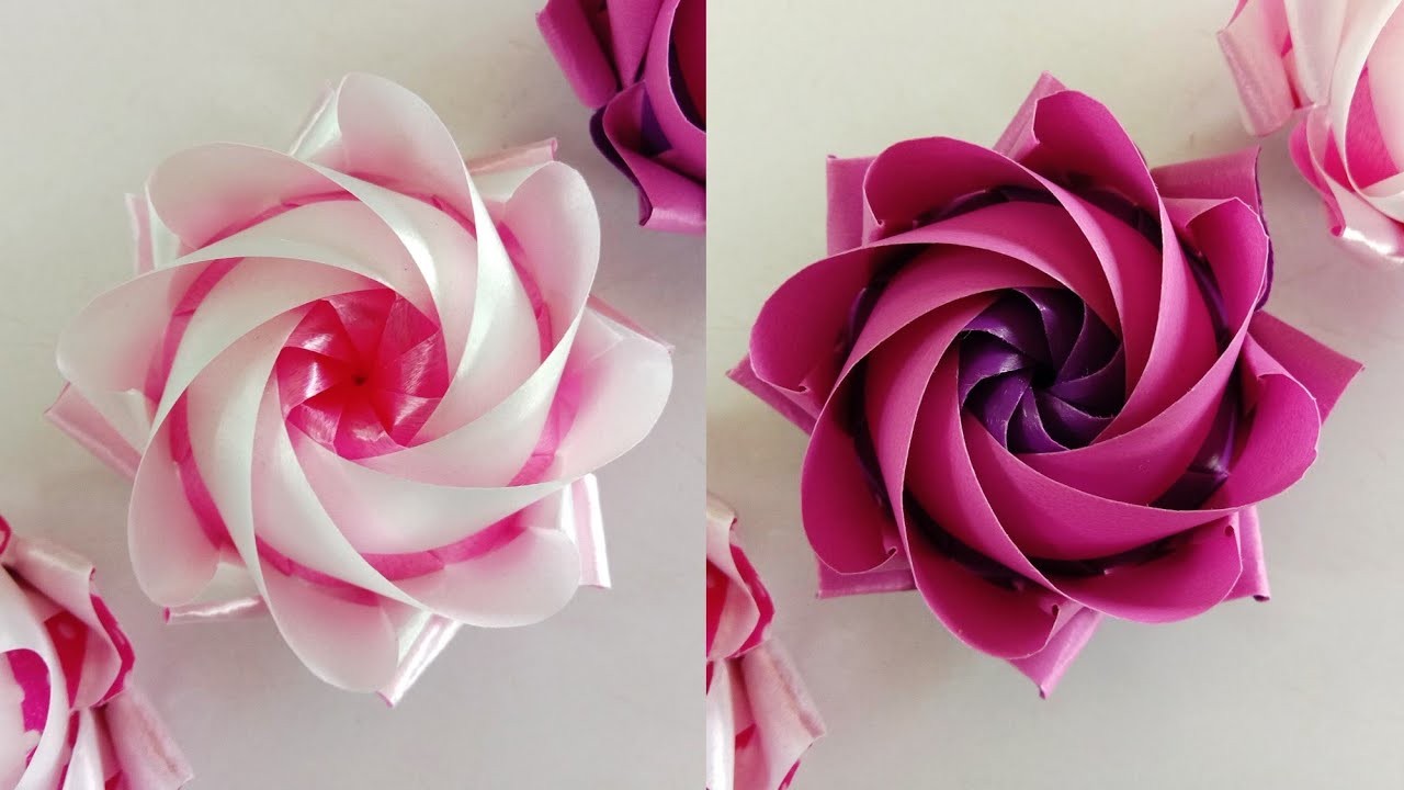สอนพับเหรียญโปรยทานแบบใหม่ ลายดอกบัวหลวงฉัตรชมพูขนาดใหญ่ .. Top5T Ribbon Art