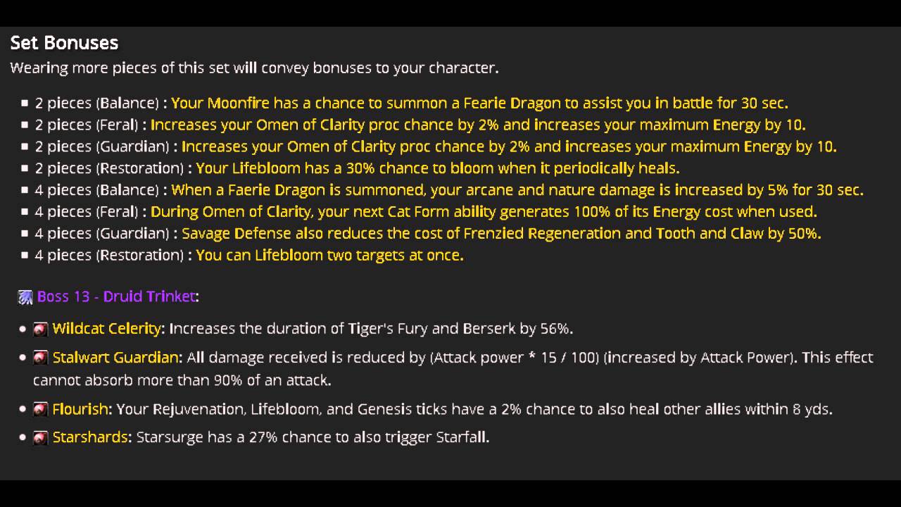 World of Warcraft - Tier 18 Druid Set Bonuses + Druid Trinkets