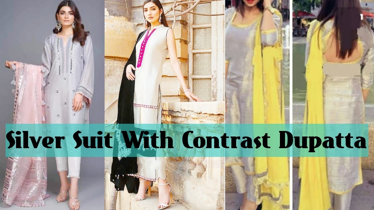 Silver Color Suit With Contrast Dupatta #silversuit || Contrast Dupatta Ideas || by Look Stylish