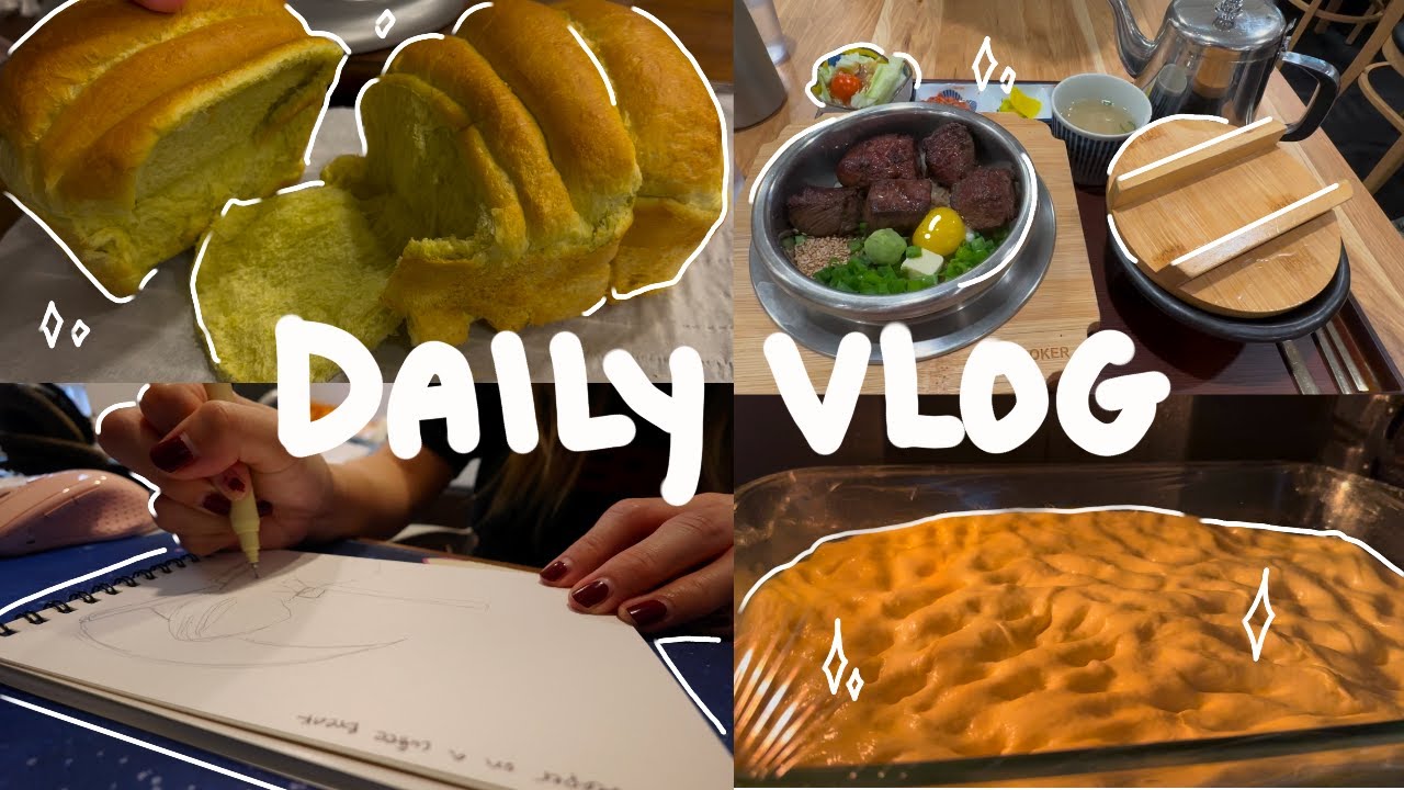 Daily Vlog: Baking Focaccia and Pandan Bread, New Stickers, Inktober First Week, Damsot