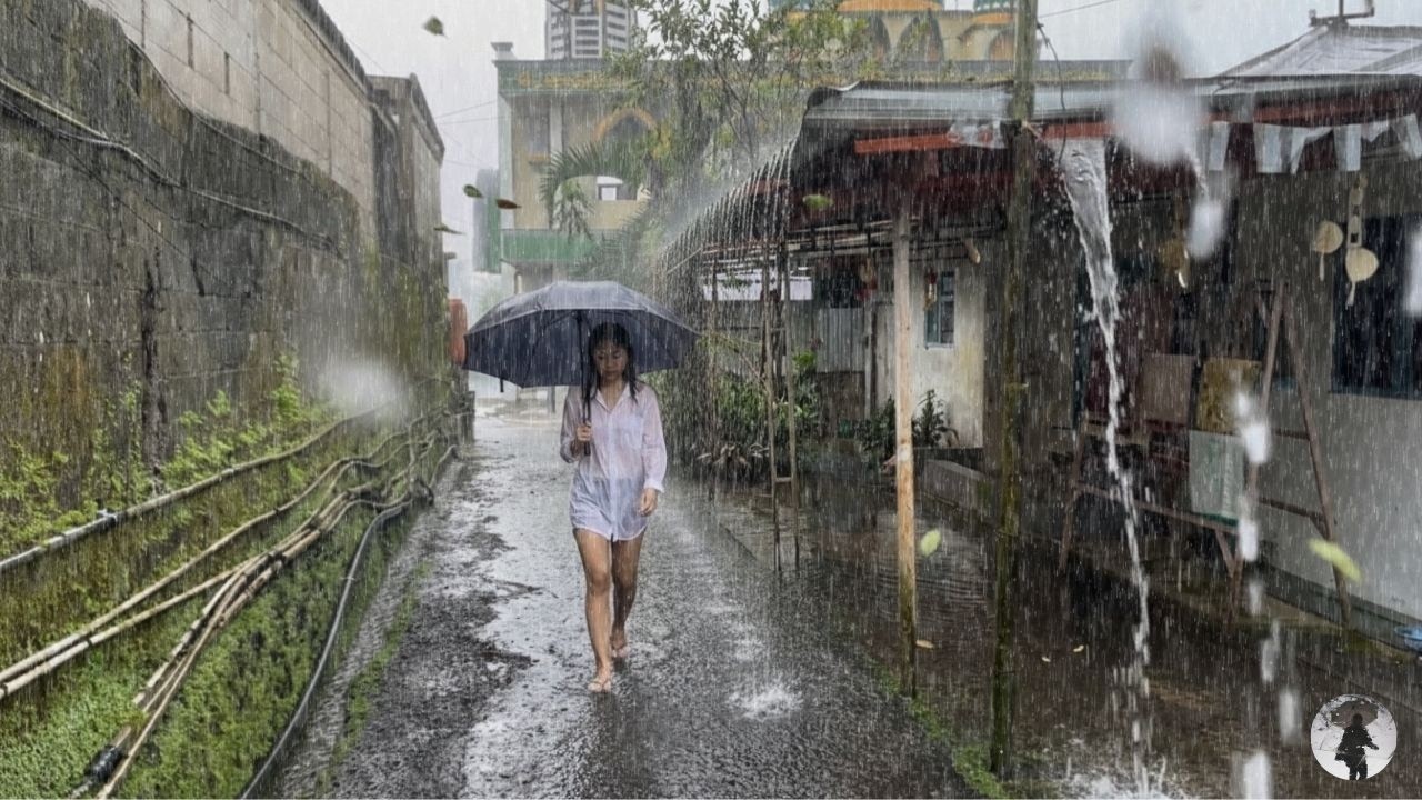 LIVE  Heavy Rain Erases Stress — Peaceful Village Walk (ASMR)