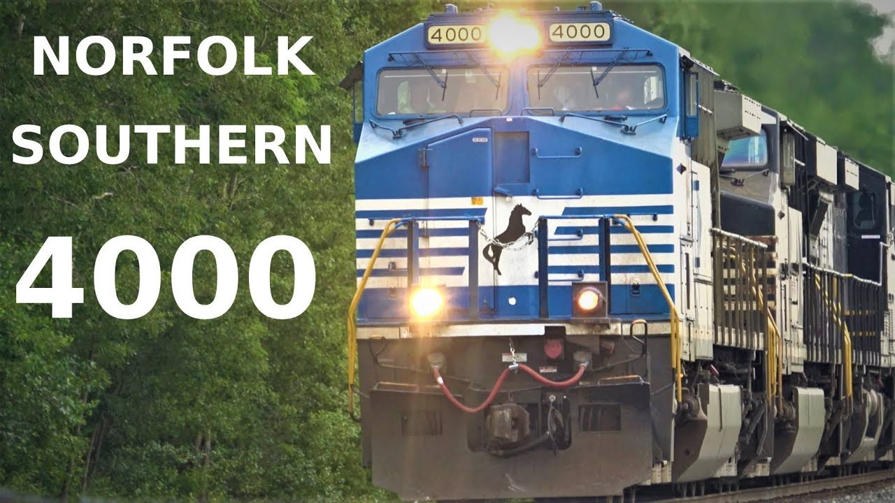 Norfolk Southern 4000 Blue Engine Leads Freight Train and More