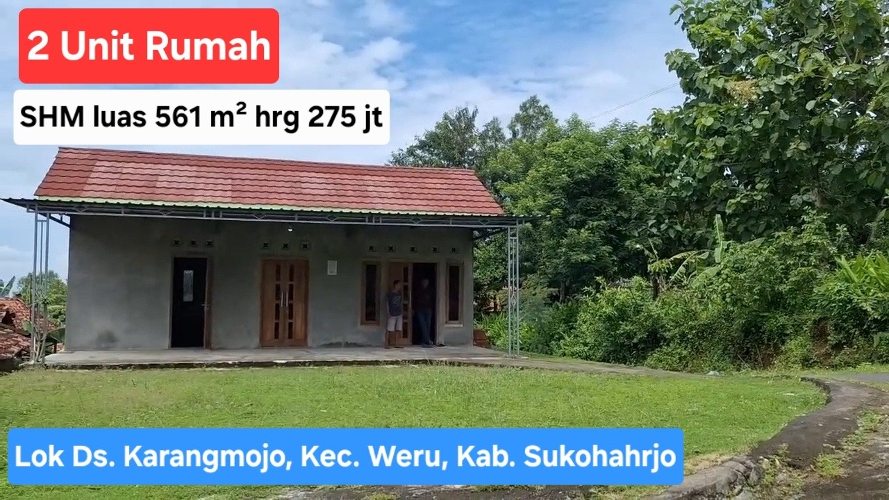 Dijual 2 unit rumah siap huni, rumah tradisional jawa dan rumah modern, SHM luas 561 m² harga 275jt