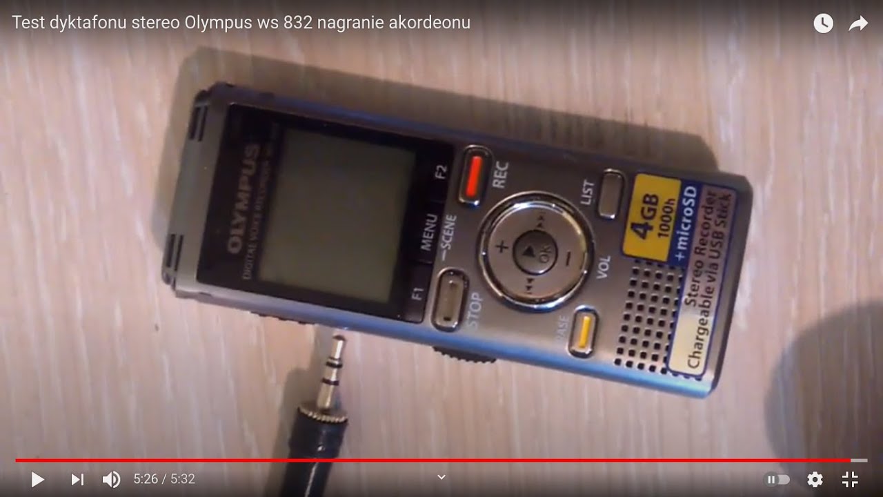 Test dyktafonu stereo Olympus ws 832 nagranie akordeonu