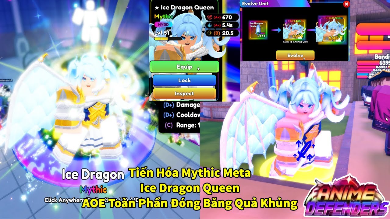 Tiến H&oacute;a Ice Dragon Queen Mythic Best Support Hybrid Với AOE To&agrave;n Phần Đ&oacute;ng Băng | Anime Defenders