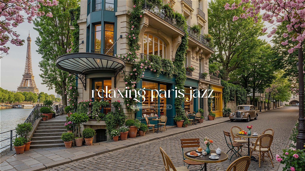 Relaxing Paris Café Jazz in Spring | Soft Jazz Piano with Nature Sounds for Calm Moments