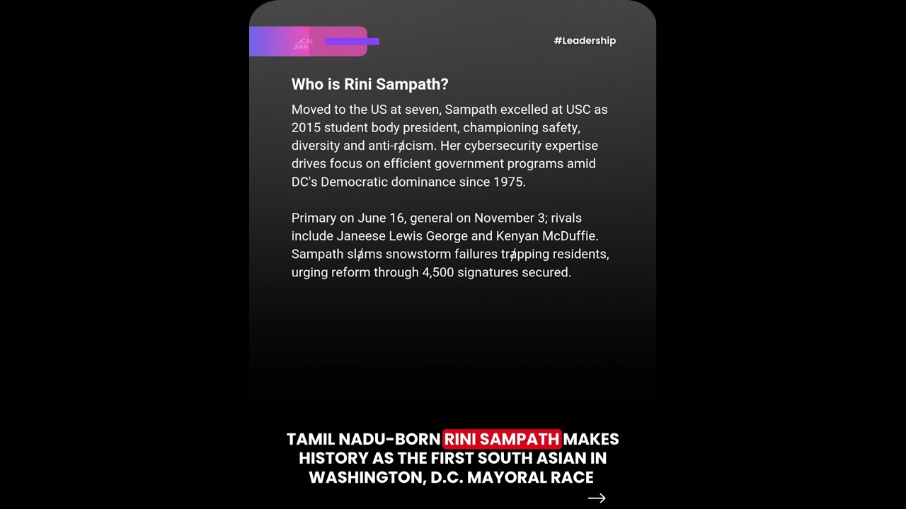 Tamil Nadu-born Rini Sampath makes history as the first South Asian in Washington, D.C. mayoral race
