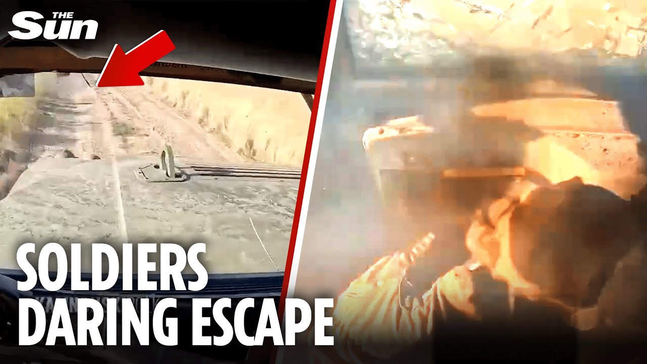 Soldier's death-defying leap as Russians attack Ukrainian vehicle