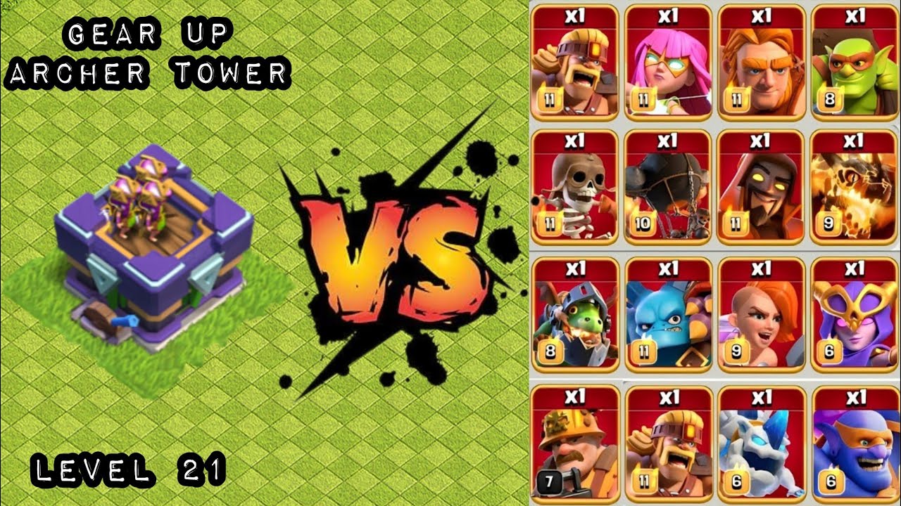 Max Gear Up Archer Tower Vs All Max Troops | Clash of Clans