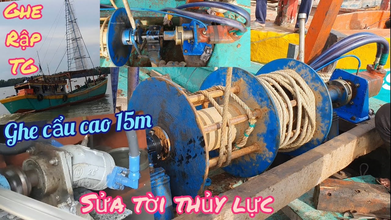 Lắp đặt tời thủy lực cho ghe rập xếp lắp cẳu cao 15m ở miền tây