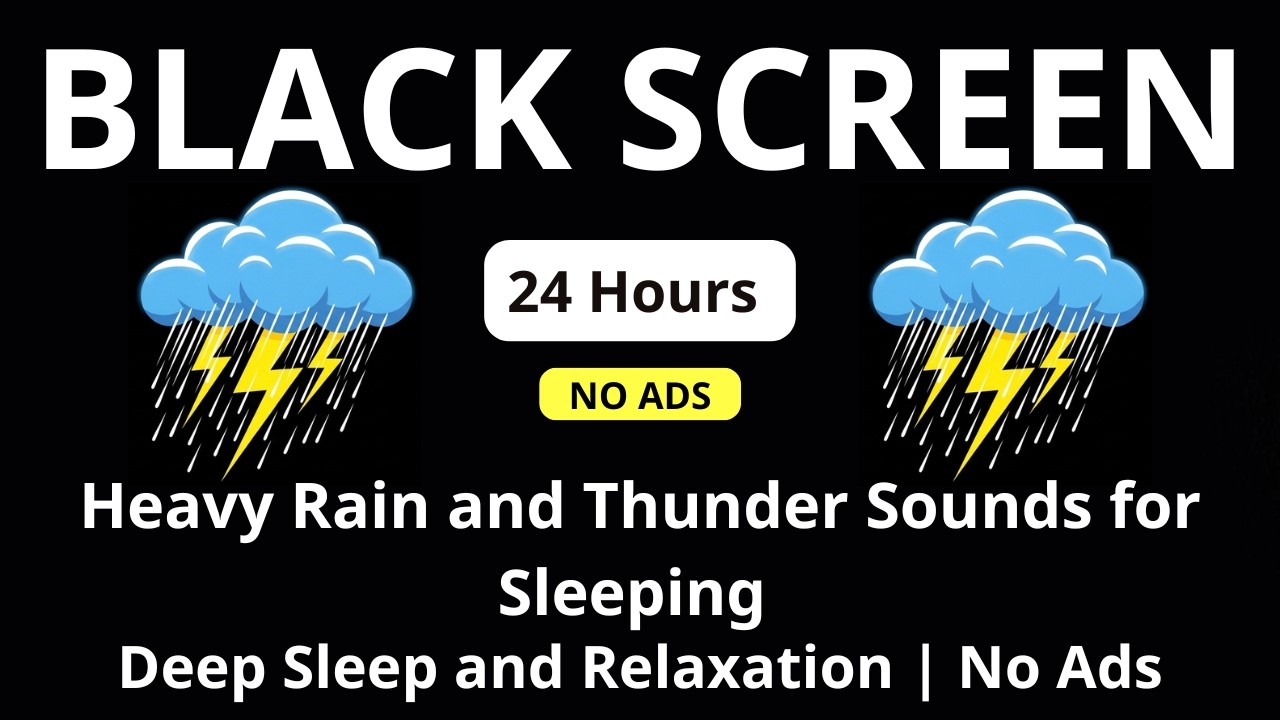 🔴 Heavy Rain and Thunder Sounds for Sleeping – Black Screen | Deep Sleep and Relaxation | No Ads