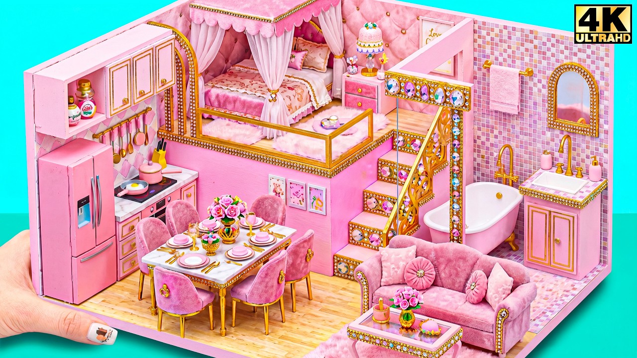 🏡💗Stw&oacute;rz estetyczny nowoczesny r&oacute;żowy minidomek z szykownym wystrojem i łazienką SPA | Miniaturow...
