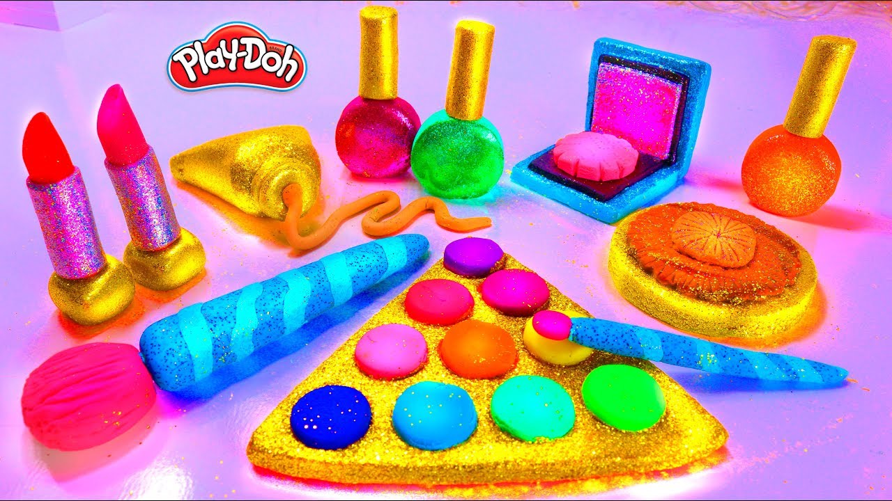 Play Doh Makeup Set How to Make Glitter Eyeshadow Lipstick 💄 Nail Polish 💅