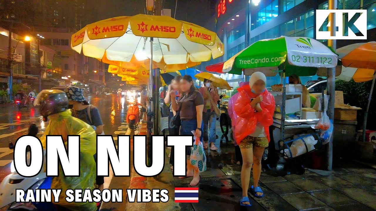 [4K] Rainy Season Vibes in On Nut, Bangkok 🇹🇭 Walking Tour (ASMR Binaural Sound)