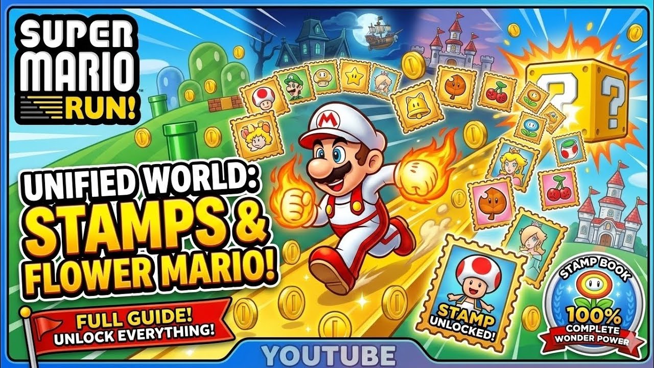 Super Mario Run; Complete Game Walkthrough Stamps & Flower Mario!