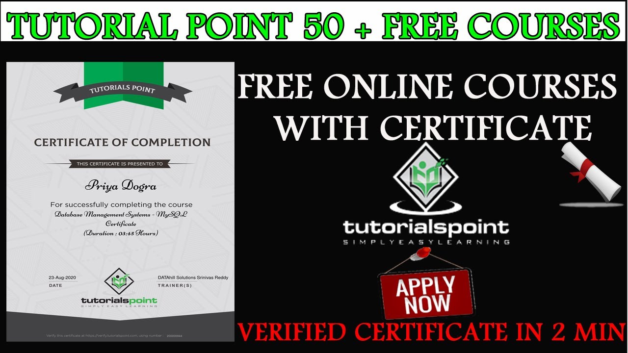 TutorialsPoint 50 + Free Online Courses With Certificate | Free Certification Online