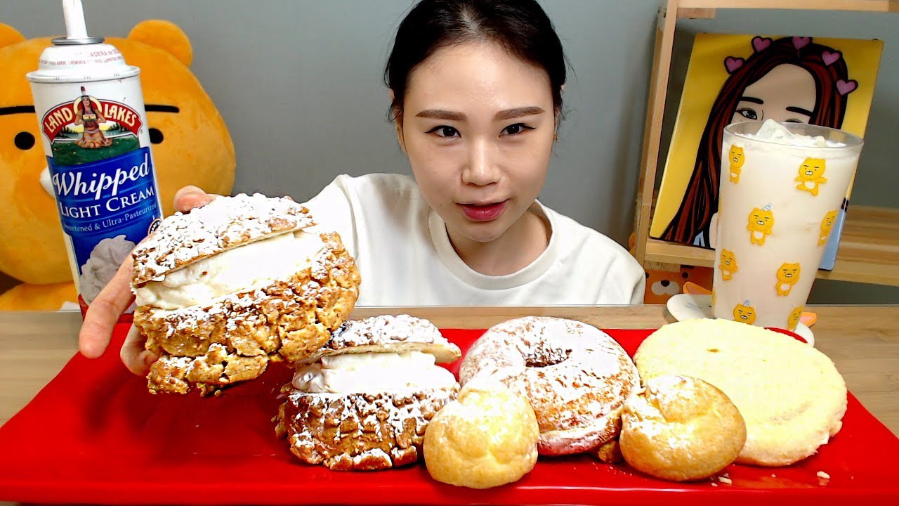 생크림소보로 크림슈 슈크림도넛 고구마크림빵 먹방 Mukbang