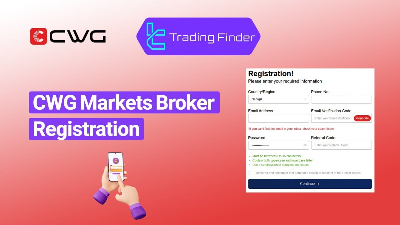 💎CWG Broker Markets Registration - Signup with Email & Phone (3 steps) 2025 - [TradingFinder]
