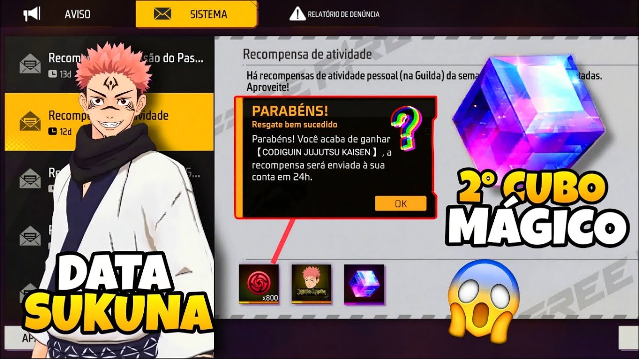 CORRE!! PEGUE MAIS TOKENS JUJUTSU? PRÊMIOS 2026, 2° CUBO MÁGICO, EMOTE E MAIS - NOVIDADES FREE FIRE