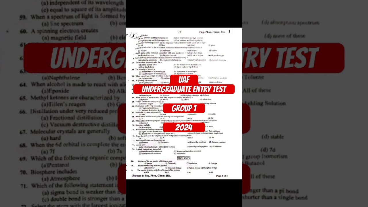 Undergraduate entry test 2024 | group 1 | university of agriculture faisalabad