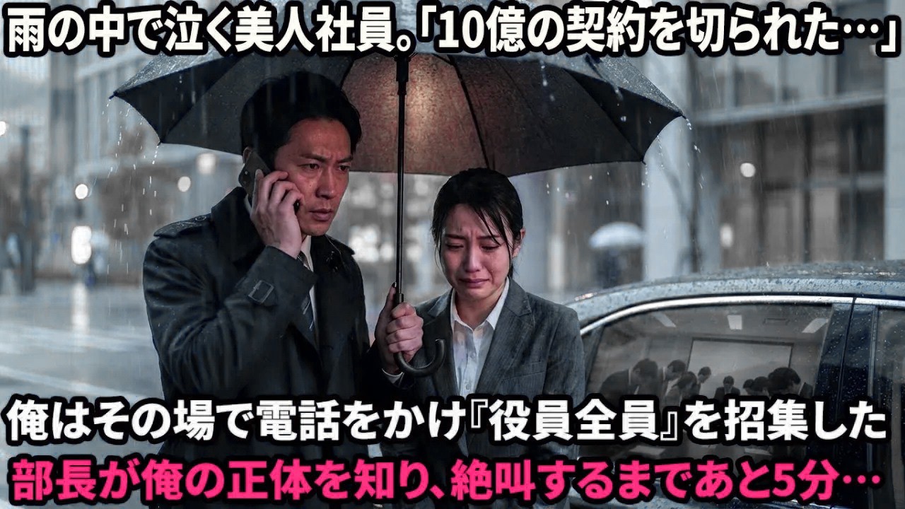 【スカッと】雨の中、泣く女性「部長に10億の契約切られた…」俺「任せて」→役員全員を呼び出し、部長を公開処刑した結果…【感動する話】