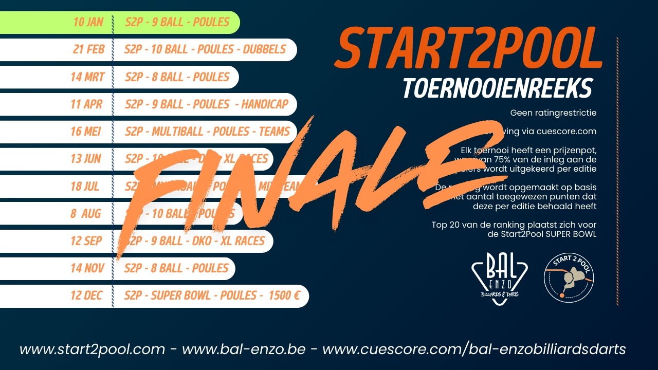 Start2Pool Toernooienreeks 1# 16DKO tot FINALE
