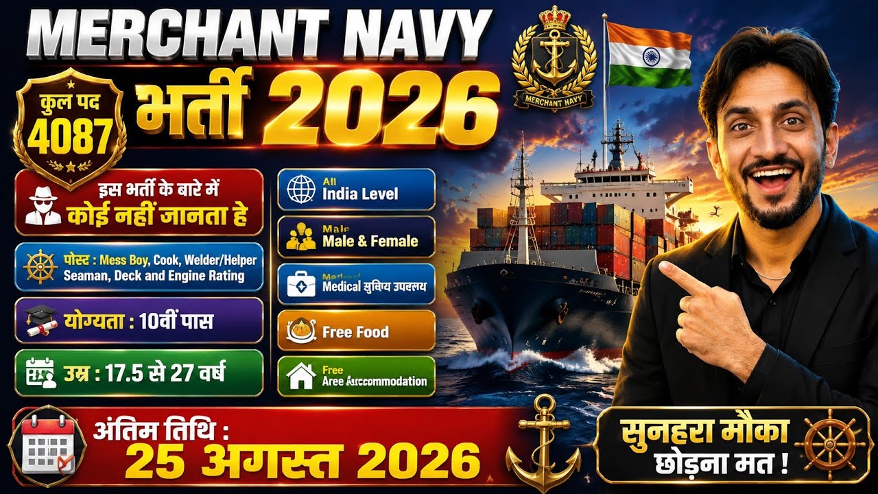 Merchant Navy New Vacancy 2026 🔥 4087 Posts | 10th Pass Jobs | Last Date 25 August 2026 
