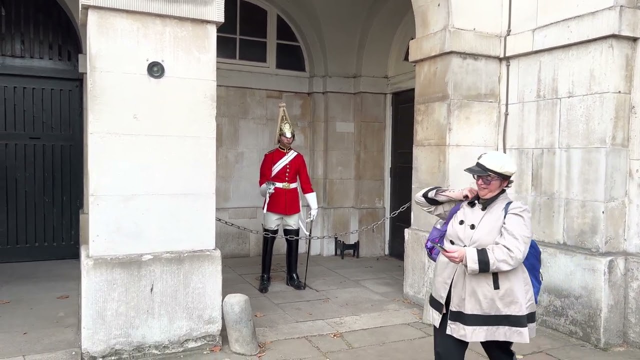 The king's guard stands still like a statue.