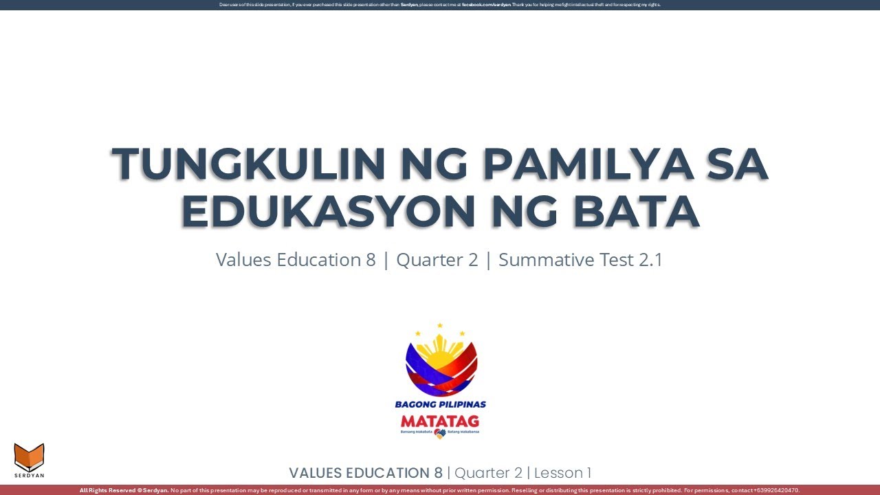 Values Education 8 - Q2 - Summative Test 1 - Tungkulin ng Pamilya sa Edukasyon ng Bata