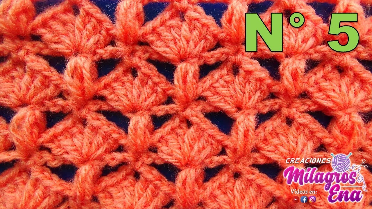 Punto N° 5 tejido a crochet: Punto combinación de abanicos con puntos garbanzos paso a paso