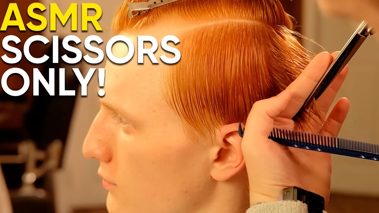 ASMR BARBER 💈 Scissors Only - Copper Hair💈Pure Scissor Work, Binaural Cutting & Styling