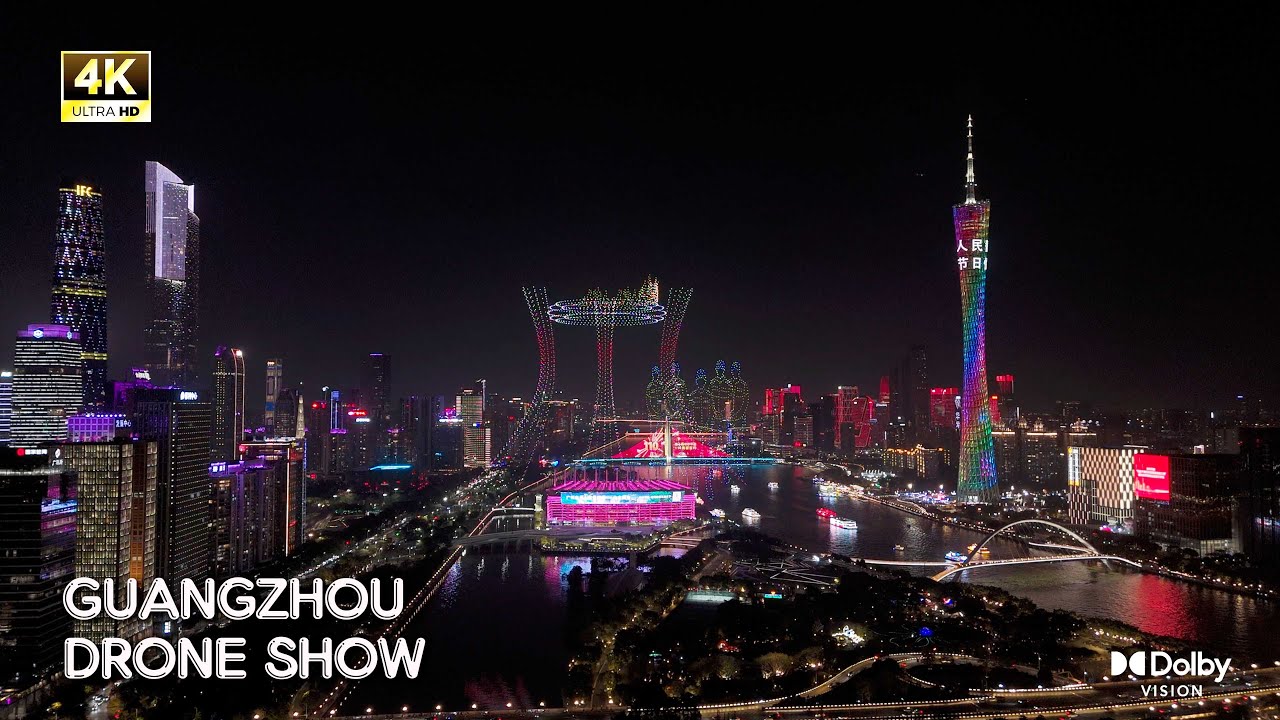 偶遇廣州珠江新城無人機表演！🌃 璀璨夜景 | Spontaneous 4K Drone Show over Pearl River New City: Beauty of Guangzhou