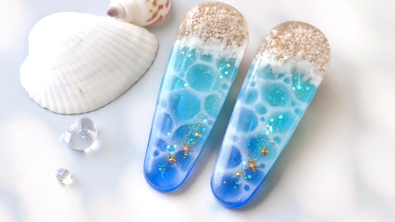 【新海塗り】レジンが反り上がるけどなんとかするヘアクリップのつくり方～Sea hair clips made from resin～