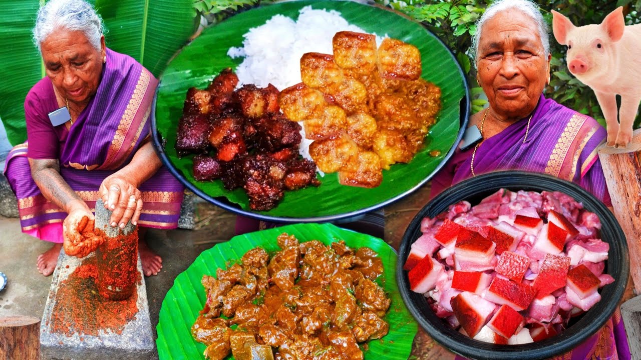 PORK BELLY Traditional VILLAGE Cooking | கிராமத்து பன்றிகறி வறுவல் || Pork Gravy Fry Recipe - Meipix