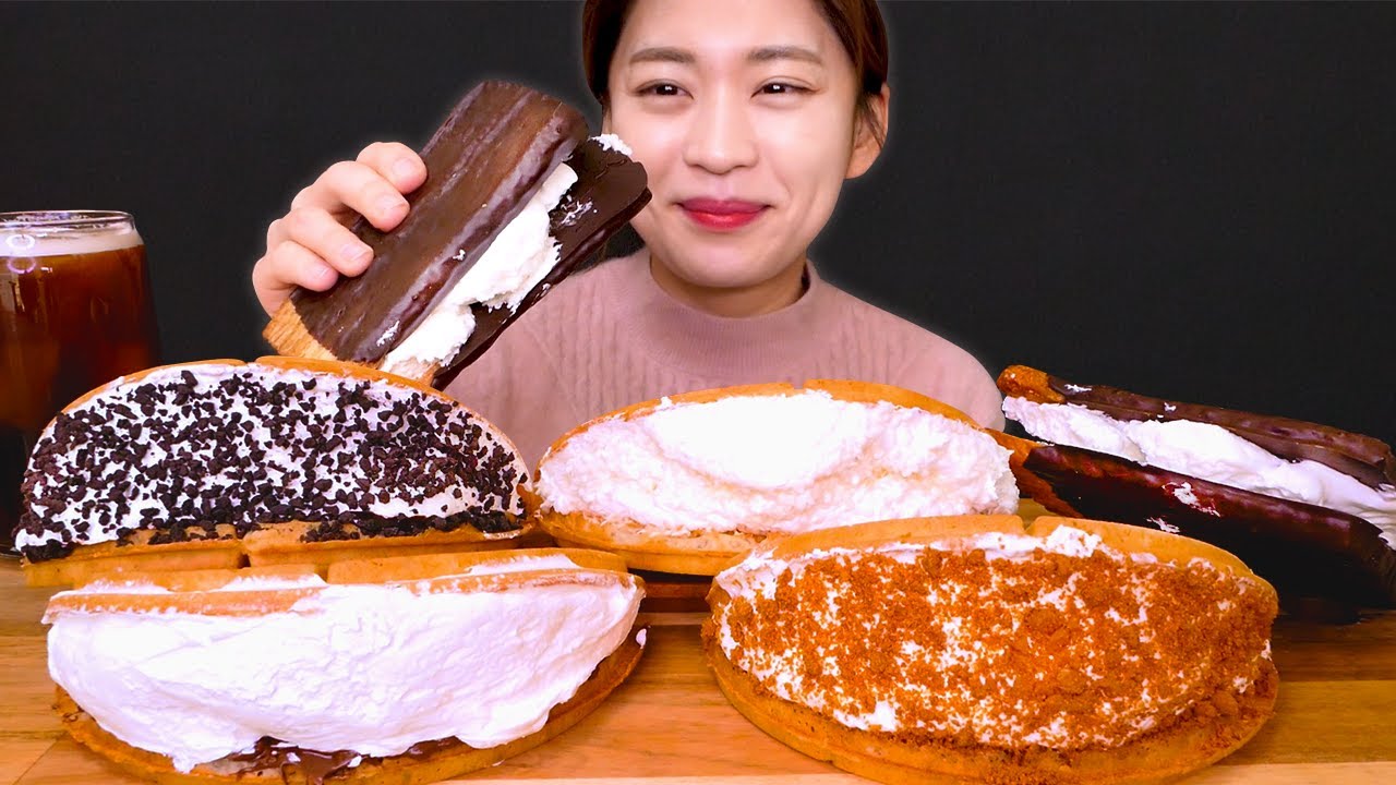 🧇Cream Waffle😍생크림 폭탄✨겉바속촉 생크림 와플 먹방❤ [Chocolate, Oreo, Nutella, Lotus, Palmier carre] Mukbang