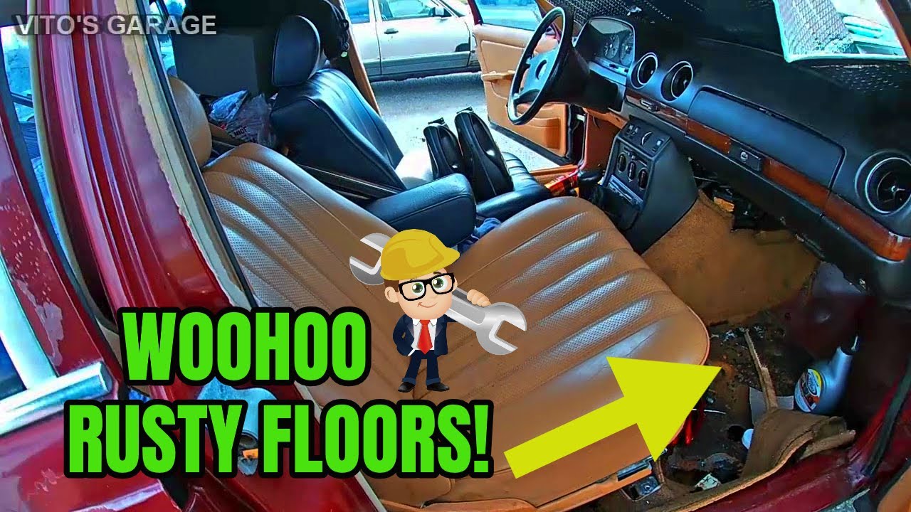 Mercedes W123 240D Rusted Out Floors:Reasons to Remove Carpets & Sound Deadening on Classic Mercedes