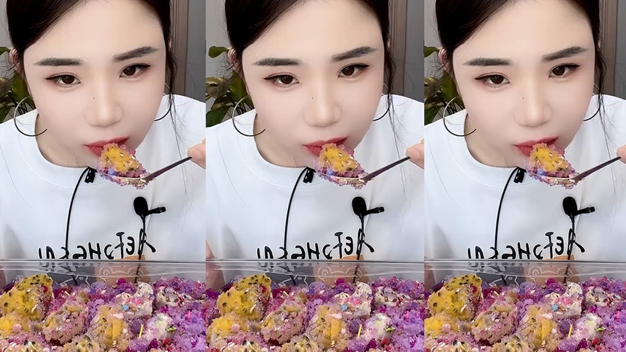 YY / ASMR ICE EATING WITH MATCHA + MILK POWDER + PASSION FRUIT #eatingice #mukbangiceeating / 洋妮儿💋冰